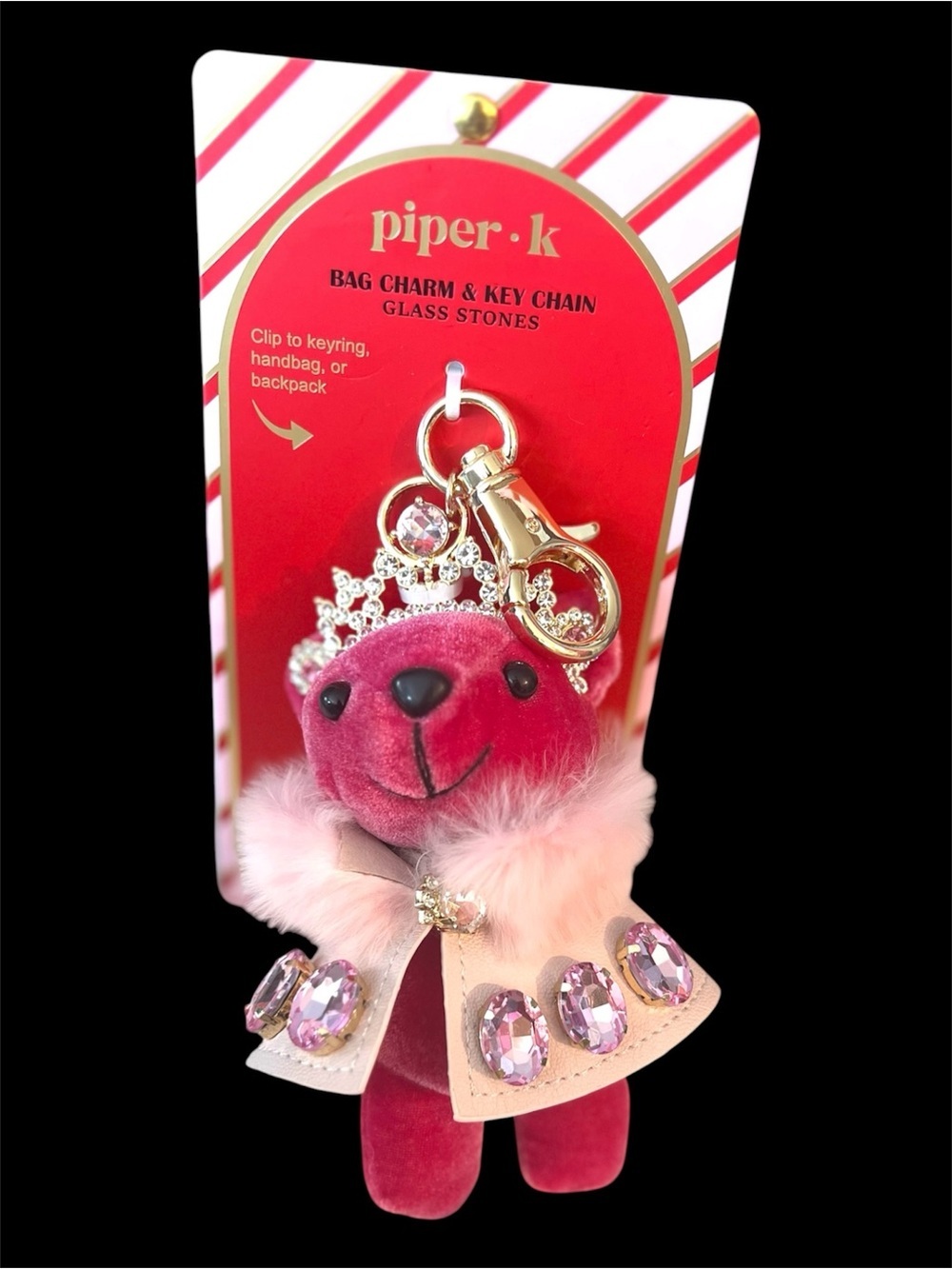 Piper• k ADORABLE Pink velvet “Princess Bear" with rhinestone cape & tiara-NWT